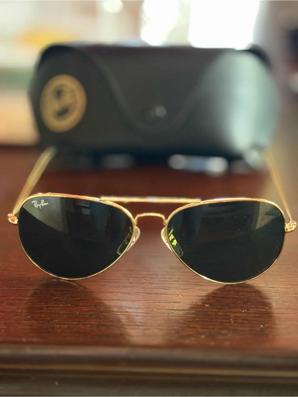 Ray-Ban Gold Frame Black Lens Oval Sunglasses